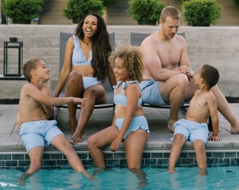 Matching Family Swimsuits, Cabana Stripe Seersucker, Couples Mom Dad Kids Baby, Resort Wear Beach Vacation, Mommy and Me