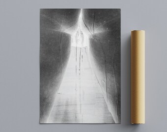 Ragazza nuda in stile artistico nella doccia, bianco e nero, poster, arte su tela, file digitale, decorazione murale, caverna dell'uomo