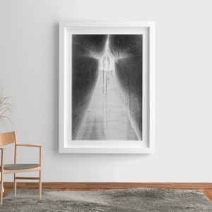 Artistic Style Nude Girl in Shower, Black & White, Poster, Canvas Art