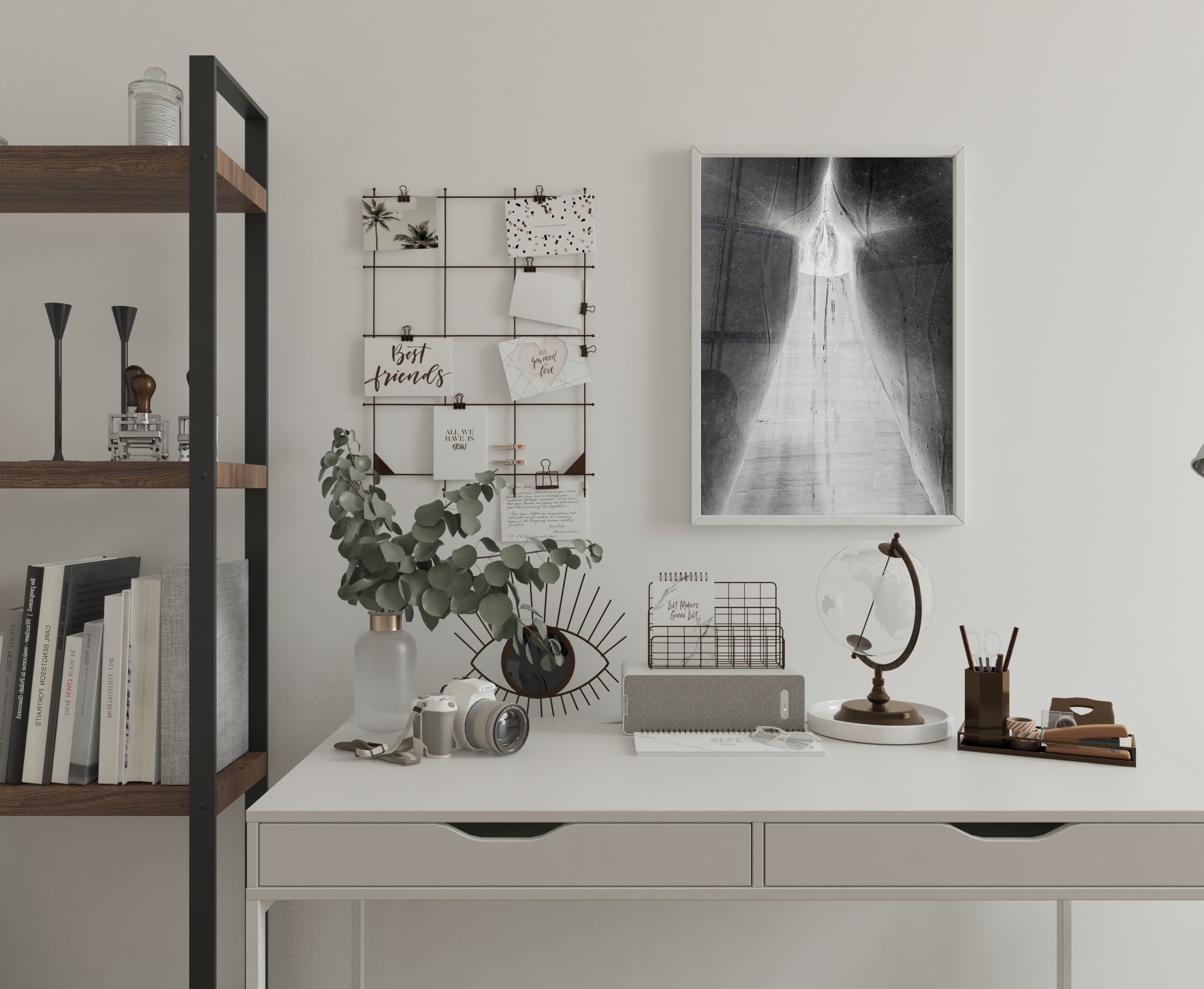 Artistic Style Nude Girl in Shower, Black & White, Poster, Canvas Art