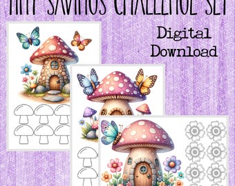 Tiny Savings Challenge Set | Mushroom Fairy House Illustrations (Digital Download)