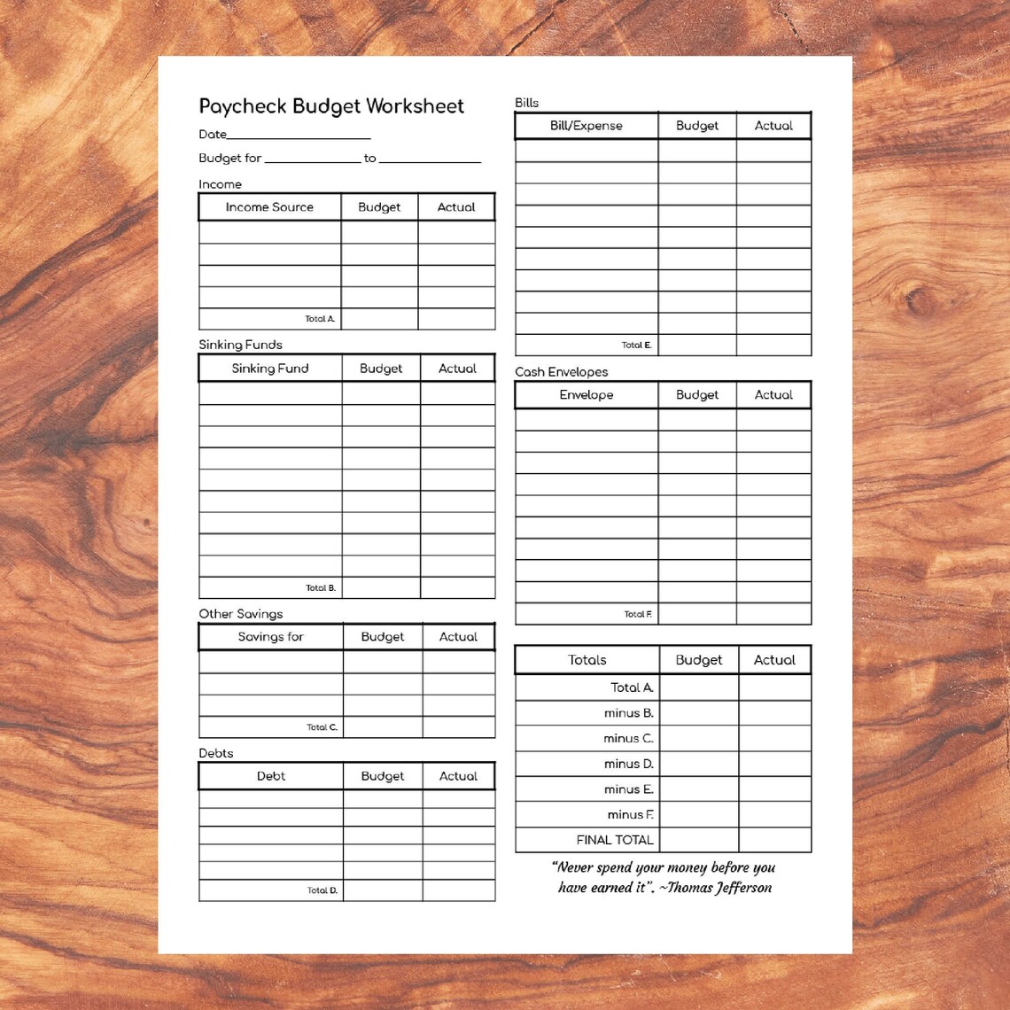 Paycheck Budget Printable, Budget by Paycheck Worksheet, Budget ...