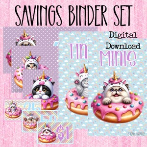Juego de carpetas de ahorro con diseño de gato unicornio / Carpeta A6 para guardar dinero (Descarga digital)