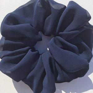 XL Navy Chiffon Scrunchie: Silky Sheer Hair Tie