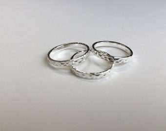 Sterling Silver Hammered Stacking Ring, 1.5mm Sterling Silver Stackable Ring, Gifts for Her