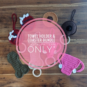 Crochet Towel Holder Pattern, Crochet Coaster Pattern, Crochet Boobie Pattern, Crochet Uterus Pattern, Crochet Willy, Crochet Applique