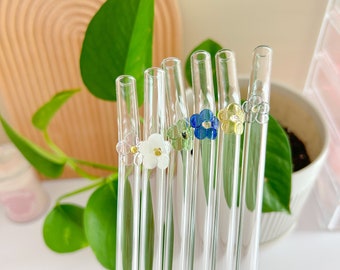 Flower Straw | 16oz Glass Straw | Cute Glass Straw | Cottagecore | Flower | Colorful Straw | Fun Straw