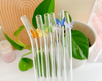 Butterfly Straw | 16oz Glass Straw | Cute Glass Straw | Cottagecore | Butterfly | Colorful Straw | Fun Straw
