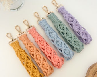 Handmade Macrame Wristlet Keychain: Diamond Colorful Boho Bag Charm