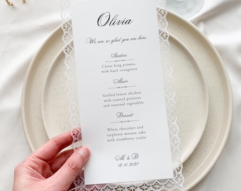 Lace Border Menu with Names | Elegant Personalized All-In-One Menu For Wedding, Bridal Shower Decor, Engagment Dinner