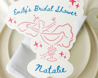 Whimsical Bride On the Wine Glass Place Cards|Handdrawn Bridal Shower Name Cards|Personalised Bridal Shower Hen Do Bachelorette party Decor
