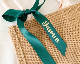 Personalised Christmas Name Tag Ribbon Bow|Name Ribbon Tag for Christmas Party Dinner Friendmas|Personalised Gift Tag Name Ribbon