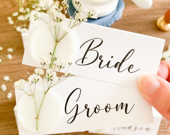 White Baby's Breath Personalized Placecards For Wedding, Baby Shower Decor| Wax Seal Placecards with Pressed Flower | Classic Wedding Decor
