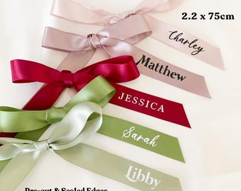 Personalised Wedding Ribbon Bow – Custom Guest Name Ribbon Tag for Glasses, Napkins & Gift Bags – Bridesmaid Gift / Bridal Shower Decor