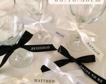Personalised Wedding Ribbon Bow | Custom Satin Name Tag for Glasses, Napkins & Gift Bags For Bridesmaid Proposal Gift Bridal Shower Decor