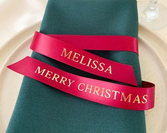 Personalised Long Christmas Name Tag Ribbon|Custom Guest Name Ribbon Tag for Christmas Party Dinner Friendmas Party|Custom Gift Tag Ribbon