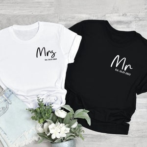 Personalized Mr and Mrs, Custom Wifey and Hubby Shirt, Bride and Groom Est, Wife And Husband Shirts, Just Married Tshirt, Honeymoon T-shirt