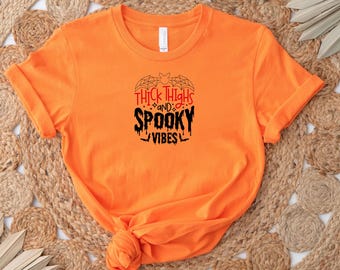 Thick Thighs & Spooky Vibes Tee – Sassy Halloween Shirt for Women | TH10