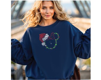 Christmas Disney Sweatshirt, Mickey & Minnie Head, Snowmen, Snowflake