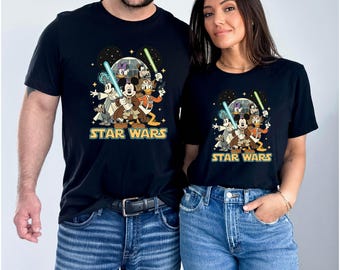 Retro Mickey & Friends Jedi Shirt, Disney Star Wars Family Vacation Tee, Sci-Fi Graphic T-Shirt, Matching Family Outfit | DSW-2