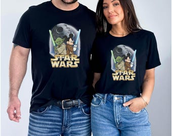 Retro Disney Star Wars Shirt, Mickey & Friends Jedi Tee, Family Vacation Outfit, Sci-Fi Cartoon Graphic T-Shirt, Disney Fan Gift