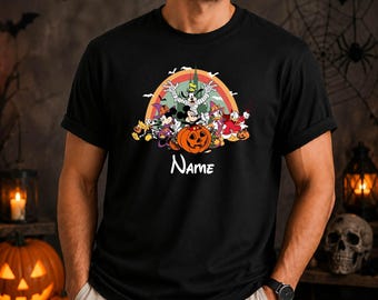 Personalized Disney friends mickey Halloween Shirt, Horror Movie Character Tee, Spooky Season Shirt, Matching Horror Group tee | H-37
