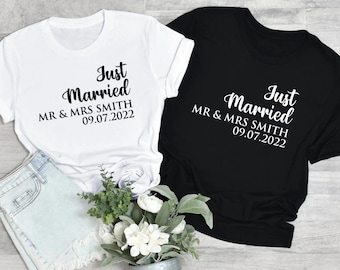 Just Married Personalised T-shirts, Couples, Set, Wedding, Honeymoon, Matching T-shirt