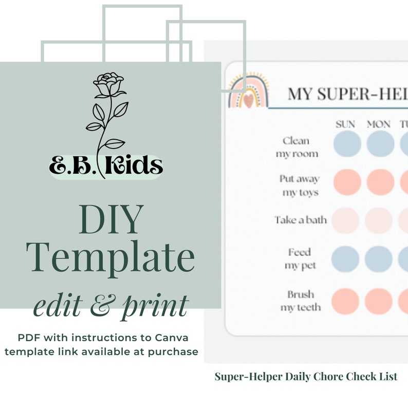 CUSTOMIZABLE Daily Chore Chart, Canva Template Craft. Make It Your Own ...