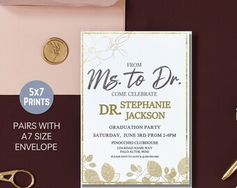 Ms to Doctor Graduation Invitation | Medical Graduation | Printable |  Customizable |