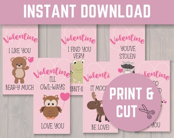 Cute Animal Valentine Cards, Printable Kids Valentines (Digital Download)