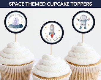 Space Cupcake Topper Tags- Instant Download. Printable