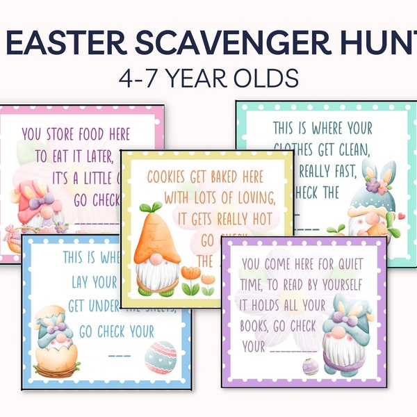 Easy Riddle Easter Scavenger Hunt for 4-7 Year Olds. Pre-K to 2nd Grade. Printable.