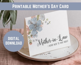 Funny Mother-In-Law Card for Mother's Day. Instant. Downloadable. Printable.