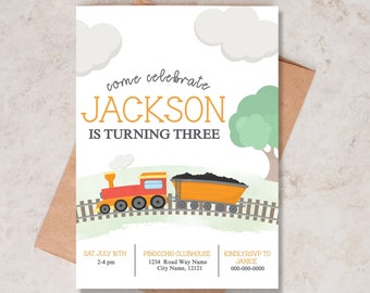 Train Birthday Invitation, Editable Custom Template, Printable, Minimal Birthday