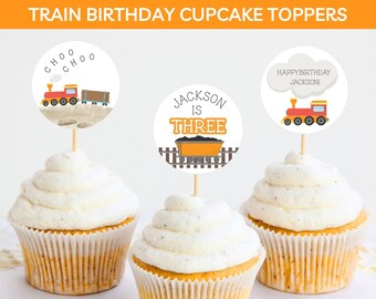 Steam Train Theme Cupcake Topper- Printable- 2 inch round