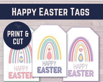 Printable Rainbow Happy Easter Basket & Gift Tags-Instant Download