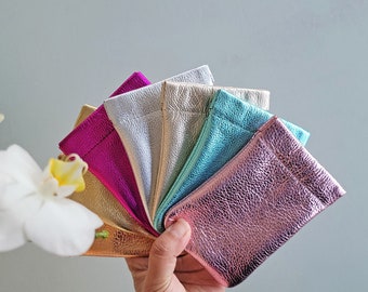 Porte-monnaie en cuir métallisé : pochette souple, sac d'huiles essentielles
