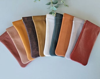 Genuine Leather Glasses Case: Squeeze Top Pouch, Handmade in USA