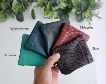 Porte-monnaie en cuir véritable : ouverture par pression, pochette faite main, fabrication américaine