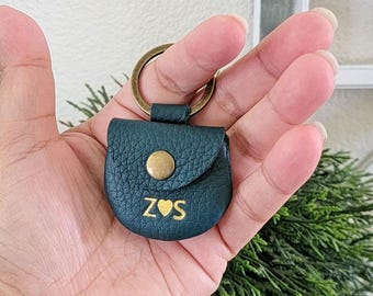 Pochette pour bague en cuir italien avec porte-clés - Fait main aux États-Unis