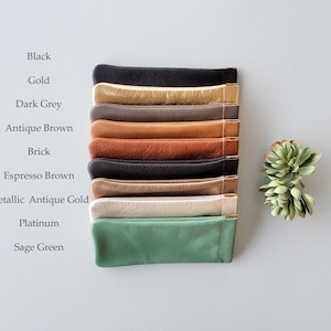 Étui à lunettes en cuir véritable | Pochette en cuir | Étui à lunettes en cuir doré métallique | Étui à lunettes | Étui à lunettes minimaliste | Pochette à lunettes