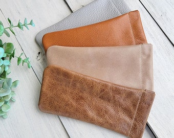 Genuine Leather Glasses Case: Squeeze Top Pouch, Handmade in USA
