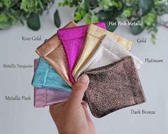 Metallic Leather Coin Purse: Handmade Italian Leather Squeeze Pouch