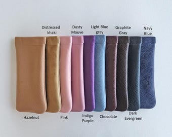 Genuine Leather Glasses Case: Squeeze Top Pouch, Handmade in USA