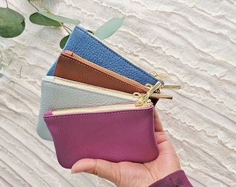 Monedero de piel auténtica / Cartera de piel metalizada / Cartera de piel metalizada dorada / Bolso pequeño de piel / Tarjetero / Cartera con cremallera