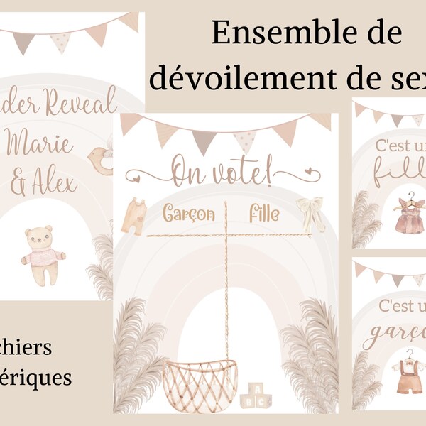 Affiche gender reveal boho, affiche dévoilement du sexe de bébé, jeu. gender reveal