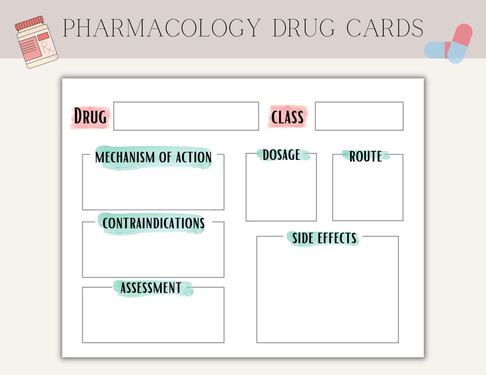 Pharmacology / Drug Card Template for Nursing School Med Surg Etsy