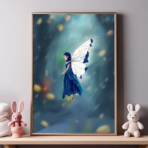 Affiche Fée Enchantée bleu nuit – Décoration Murale Téléchargeable pour Chambre d’Enfant