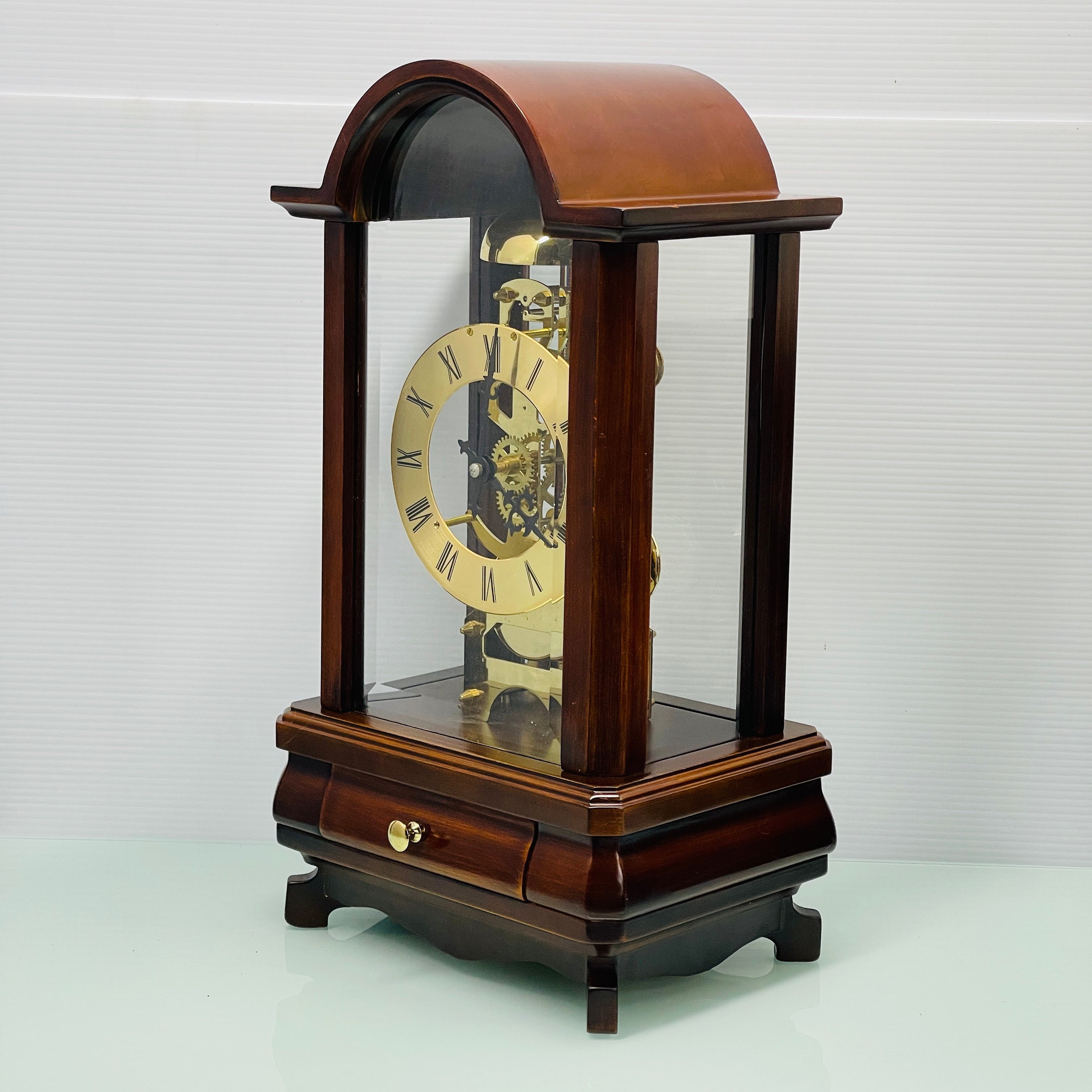 AMS 2187-1 Walnut Burl Finish Mechanical Mantel Clock
