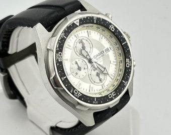 Vintage CASIO AMW 330 Cronógrafo Analógico Acero 48mm Reloj para